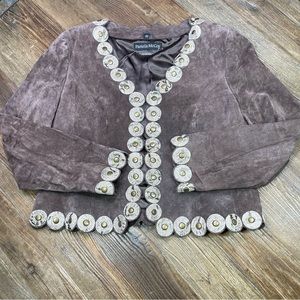 NEW~ Pamela McCoy Brown Spanish Style Suede Hooks Leather Jacket L